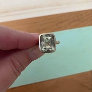 Green Amethyst Ring Emerald Cut Sterling Silver Size 7